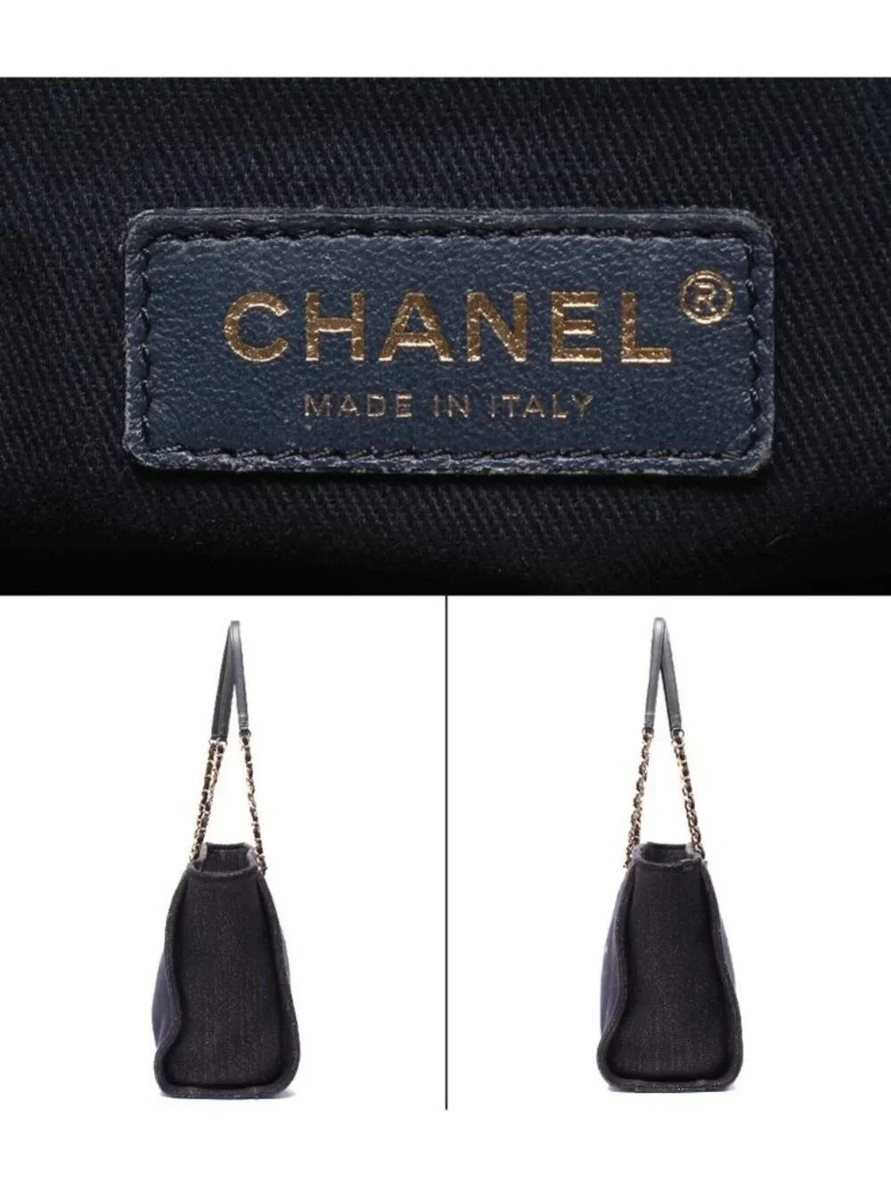 Chanel Tote Shoulder Gold Mixed Fiber Deauville MM